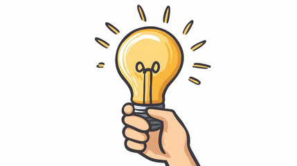 Sticker - Hand holding light bulb with creative sign, concept of idea, creativity, brainstorming, and inspiration  -