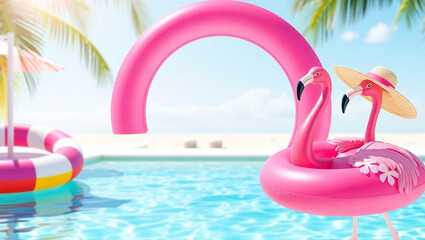 Poster - Pink Flamingo Pool Float Summer Fun