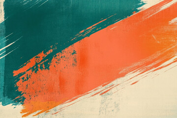 Poster - Abstract orange and teal brushstroke pattern with grunge texture, showcasing a bold, dynamic style representing energy and creativity with vibrant colors.