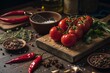 © Four888 - Vibrant Spices & Tomatoes in Low Light: A Culinary Still Life