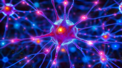 Poster - Glowing Neural Network Abstract Connections, Purple, Blue, and Pink Lights, Dark Background