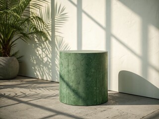 Poster - Vintage Green Cylinder Podium 3D Render - Minimalist Product Display Background
