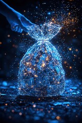 Poster - Digital representation of a money bag with glowing network patterns