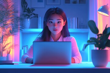 Poster - Young professional working in creative environment at a colorful desk area