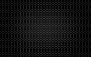 Dark metallic honeycomb pattern with subtle lighting, black hexagonal mesh texture, industrial background, futuristic grid, abstract metal surface, technology-inspired design.
