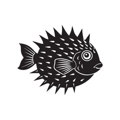 Wall Mural - porcupine fish silhouette, black and white silhouette, vector and illustration