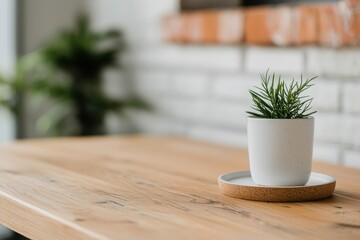 Aufkleber - Small potted plant resting on modern wooden table