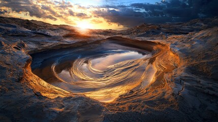 Poster - Swirling sand patterns under warm sunlight coastal landscape artistic photography dynamic environment aerial view natural beauty