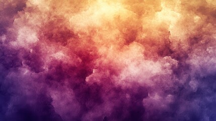 Wall Mural - Abstract image of swirling clouds in shades of purple, orange, and yellow. Warm light illuminates the upper portion, creating a dramatic, atmospheric