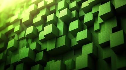 Poster - Abstract Green Cubes 3D Render: A Textured Cube Mosaic