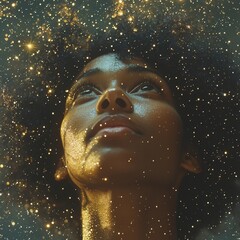 mesmerizing emotive portrait of person gazing up at starry night sky reflecting wonder and awe