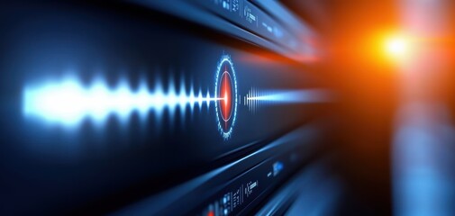 Aufkleber - A vibrant digital display with sound wave patterns and glowing elements, creating a futuristic audio visualization effect.