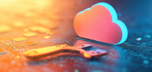 Fototapete - A cloud symbol and key represent digital security and cloud computing, highlighting technology's role in data protection.