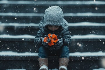 Poster - A child sitting on a staircase holding a broken toy, their face showing both sadness and guilt