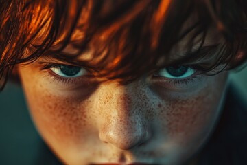 Poster - A close-up of a person face with furrowed brows and lips pressed tightly together, their expression conveying simmering resentment
