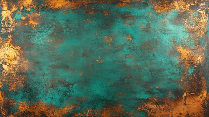 Poster - Abstract texture with teal and gold paint creating a distressed and artistic background