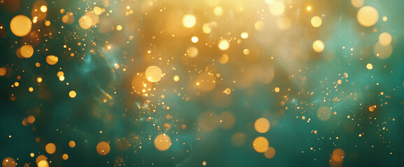 Aufkleber - Golden glowing particles with a vibrant turquoise background, creating an abstract composition symbolizing luxury, celebration, and elegant design.
