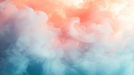 Wall Mural - Abstract image of swirling pastel clouds, primarily white, light blue, and peach, with warm lighting effects creating a dreamy and ethereal