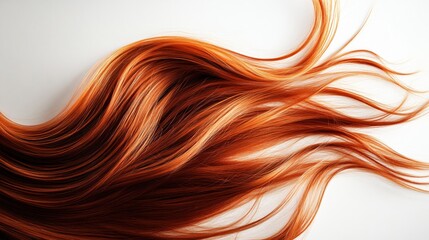 Poster - Flowing red hair strands on a white background creating a dynamic and abstract composition