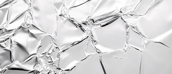 Poster - Silver crumpled foil texture with abstract reflection and light creating a modern pattern