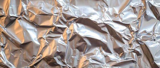 Poster - Silver foil texture with crumpled surface reflecting light creating abstract patterns and shapes