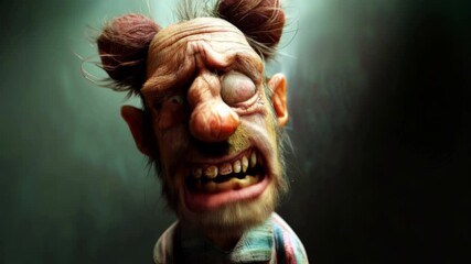 Wall Mural - A surreal, expressive clown character with exaggerated features and a distressed expression in a moody setting