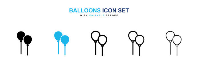 Balloons icons vector collection in black and blue colors on white background