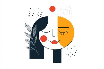 Aufkleber - A flat, abstract representation of a smiling face, with bold, colorful shapes forming the eyes and mouth to evoke joy