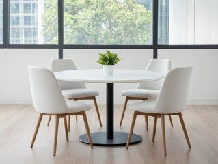 Poster - Modern round table and chairs in spacious office meeting room