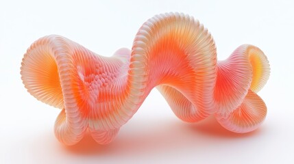 Poster - Abstract 3D render of a swirling, organic form. Peach and orange hues, textured surface, intricate details. White background, bright lighting. Modern