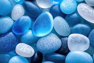 Poster - Translucent pebbles in shades of blue and white creating a cool and calming abstract pattern