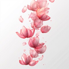 Poster - Delicate pink lotus petals floating gently against a soft white background in a vertical pattern