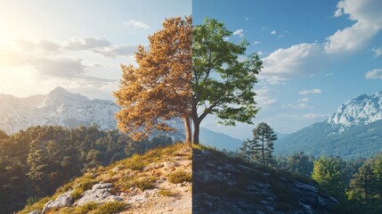 Poster - Social media visuals portraying contrasting narratives on climate change awareness Stock Photo with side copy space