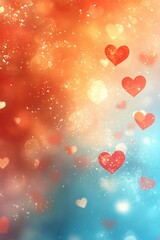 Poster - Abstract background with floating red hearts and sparkling bokeh lights for love theme