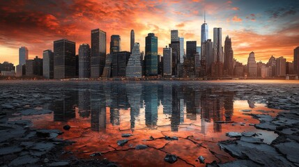 Poster - Public debate on the validity of climate change research amid heated opinions Stock Photo with side copy space