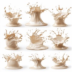 Poster - beige liquid splash collection on white background showing dynamic movement and fluid texture