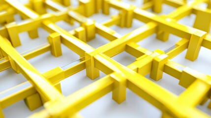 Poster - abstract 3d rendering of a complex yellow geometric structure, resembling a grid or network. the bri