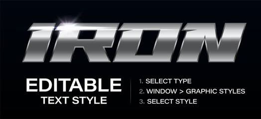 Aufkleber - Metallic Editable text effect, Iron graphic style template. Customizable steel contour style. Vector illustration