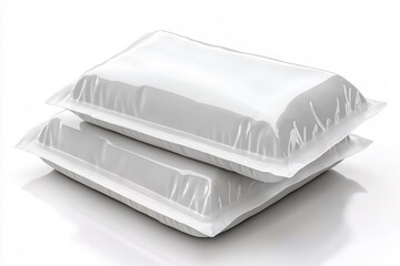 Poster - Two white plastic pouches stacked on a white surface creating a clean and minimalist presentation