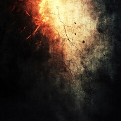 Poster - Dark textured surface with bright orange glow and cracks creating an abstract background