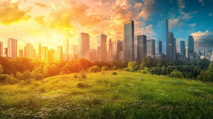 Poster - Infographic comparing global warming statistics before and after policy changes Stock Photo with side copy space