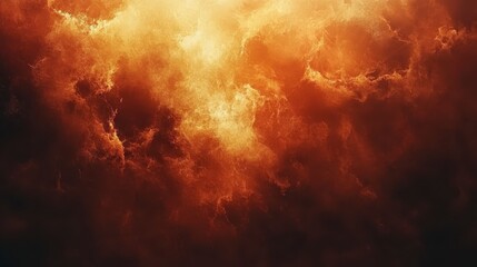 Poster - Abstract fiery nebula with orange and dark brown hues, glowing intensely in the center, resembling cosmic dust and gas. Dark background enhances the