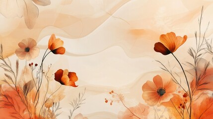 Poster - Abstract autumn background with flowing organic lines, textured patterns, and soft fall-inspired floral details
