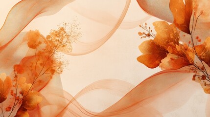 Poster - Abstract autumn background with flowing organic lines, textured patterns, and soft fall-inspired floral details