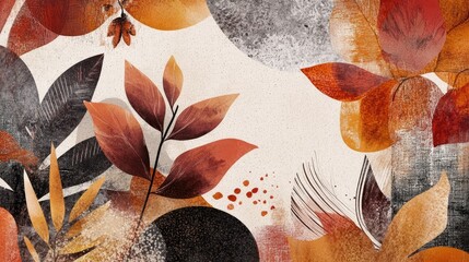Poster - Abstract seasonal design featuring muted autumnal tones, organic shapes, and intricate floral textures