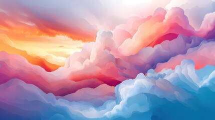 Fototapete - Abstract layered clouds in a dreamy sky with a warm sunset glow and soft pastel colors