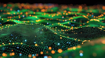 Aufkleber - Abstract digital landscape with glowing points and bokeh effect on a dark background