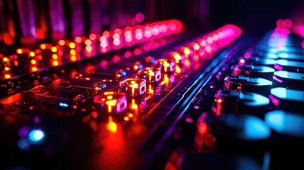 Poster - Vibrant Neon Lights on a Futuristic Tech Control Panel