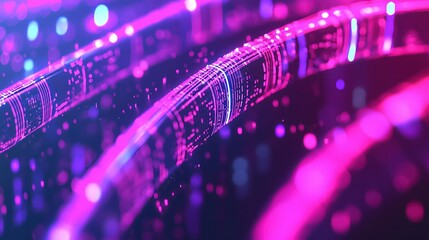 Poster - Abstract Neon Glow Data Streams Digital Technology Background