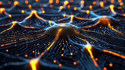 Poster - Abstract Digital Network glowing orange and blue energy data flow